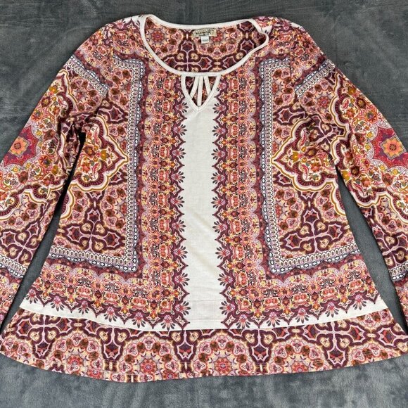One World XL BOHO Geometric Peasant Tunic Top Shirt Hippie Bohemian - Picture 2 of 9